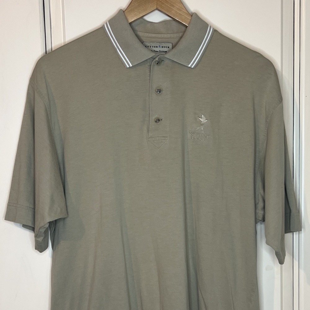 Cutter & Buck Men's M Regular Polo Shirt Beige Solid Short Sleeve Pima Cotton